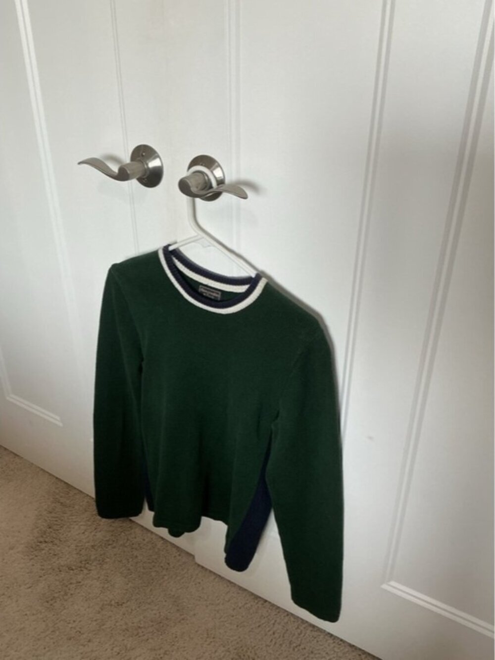 Vintage Y2K Green & Navy Crewneck Sweater with Contrast ribbed Side Panels - Picture 12 of 13